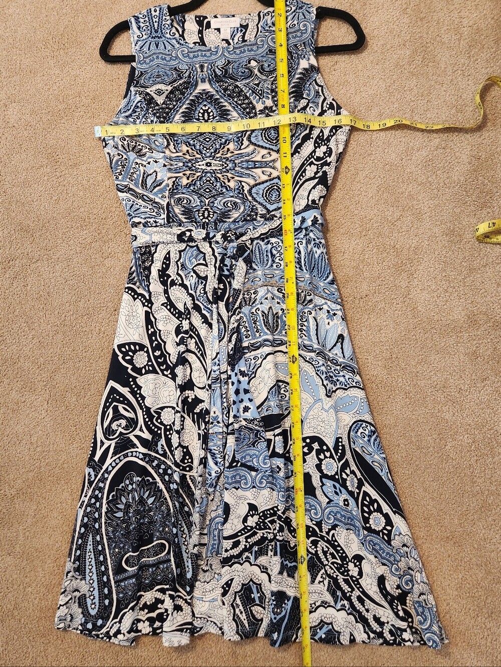 Charter Club A-line Sleeveless Blue & White Paisley Midi Dress, GUC, Size PP - Picture 6 of 7